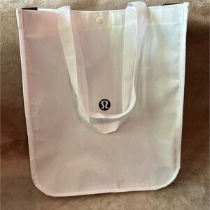 Lululemon Large White and‎ Black Reusable Shopping Snap Closure Tote Bag